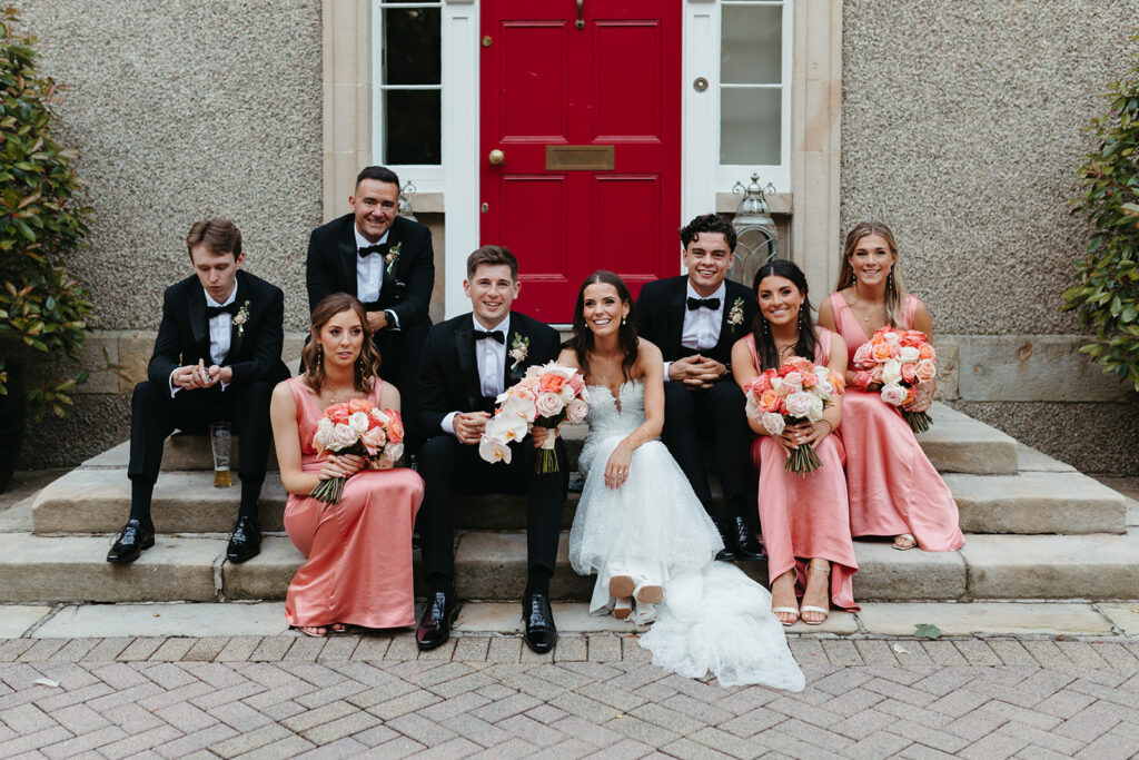 wedding bridal part sitting on steps