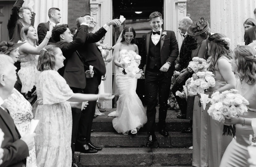 wedding couple outside church