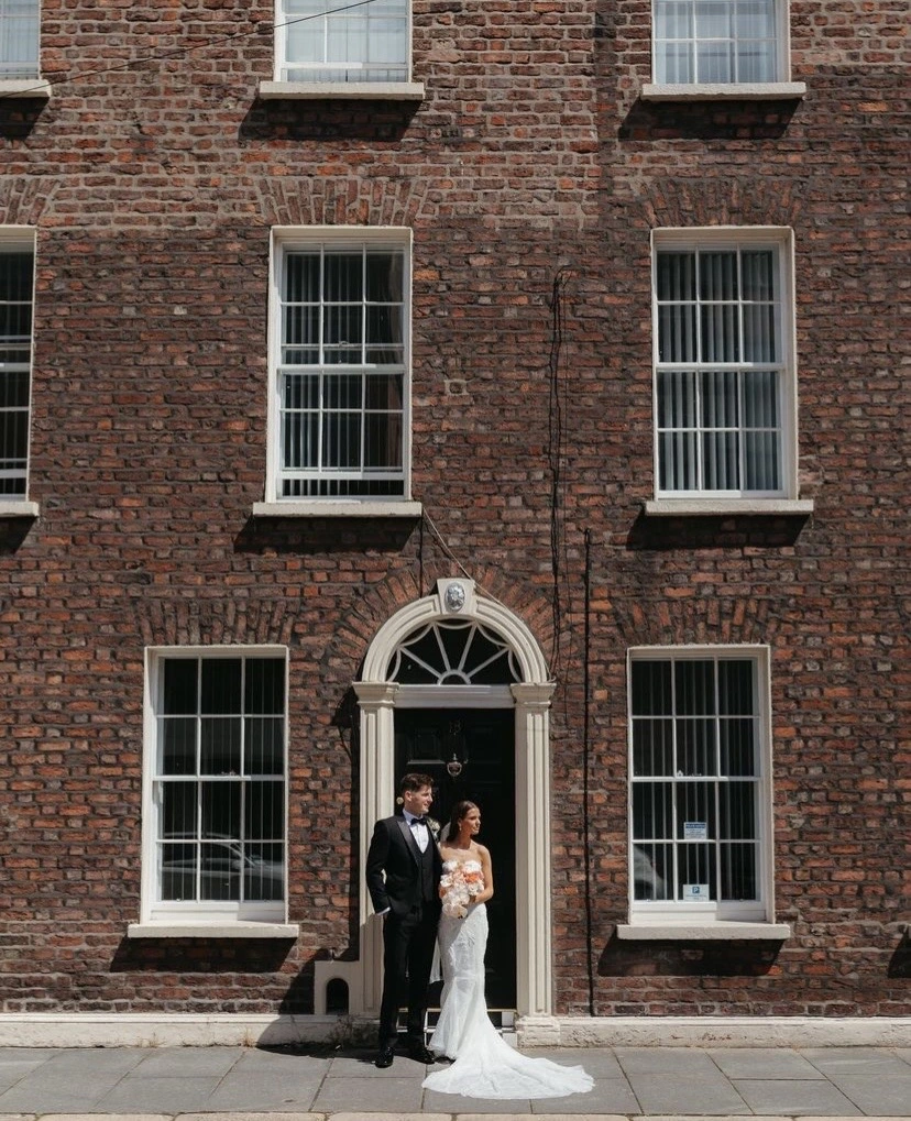 wedding couple in street