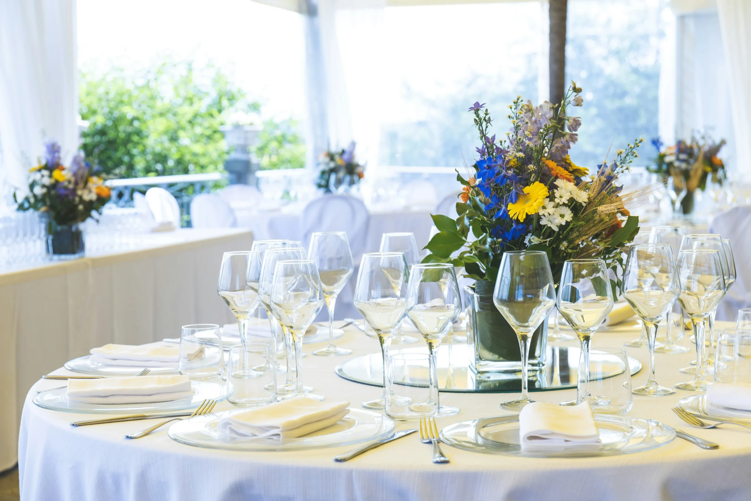 wedding table with glasses